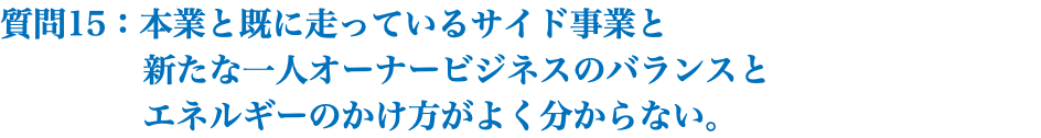 質問15：本業と既に走っているサイド事業と 新たな一人オーナービジネスのバランスと エネルギーのかけ方がよく分からない。